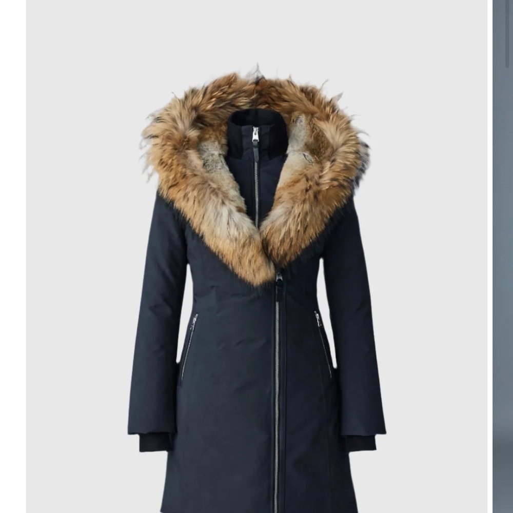 Mackage Black Puffer Parka with Tan Faux Fur Hood Trim